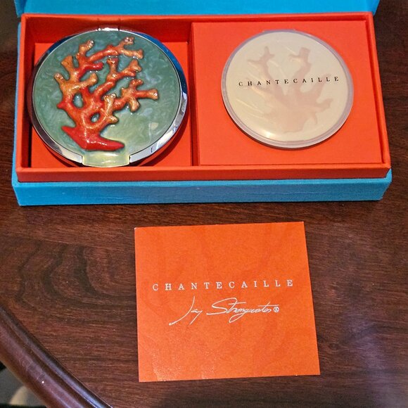 RARE LIMITED EDITION JAY STRONGWATER CHANTECAILLE CORAL CRYSTAL ENAMEL COMPACT